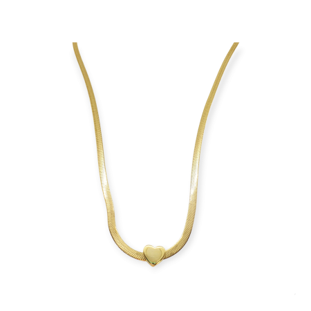 necklace steel gold snakechain with gold heart1